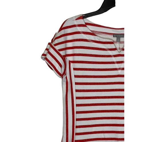 Talbots T by  Women T-Shirt Dress Stripe Shortsleeve Metallic French Terry Red XS