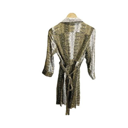 Krass&co Lucy &  Brown White Snake Print Wrap Dress. S Long Sleeved Collared. Pockets