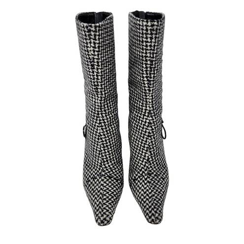 Jimmy Choo  Vintage VTG Wool Houndstooth Pattern Heeled Boots Pointed Toe Size 38