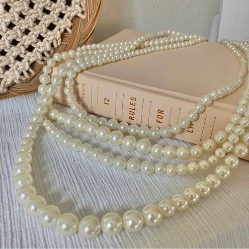 American Vintage Vintage “Olwen” Four Strand Statement Pearl Necklace Long Classic Maximalist