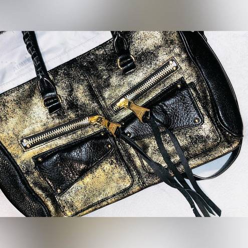 Aimee Kestenberg  Leather Gold/Black Satchel Handbag