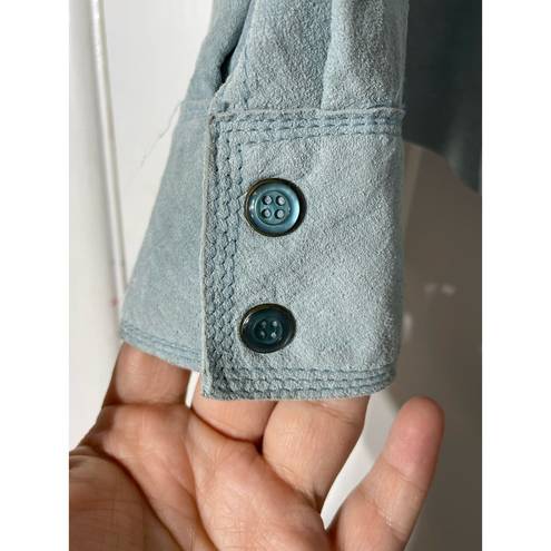 Bernardo  Baby Blue Suede Leather Button Down Jacket, Size 6 Petite