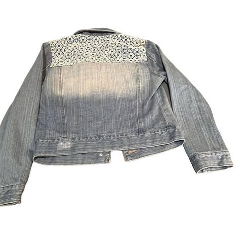 Harper  Women Denim Lace Distressed Jean Jacket Size Medium