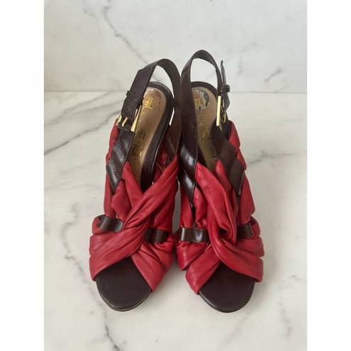 L.A.M.B. Red Brown Leather Sandals Heels Size 6.5