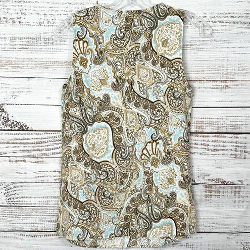 Krass&co Telluride Clothing . Womens Linen Paisley Tank Top Beige Blue Size Small