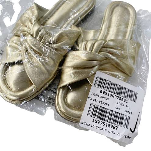 J.Crew  Leather Menorca Padded Twist Knot Flat Sandals Gold Metallic Size 7