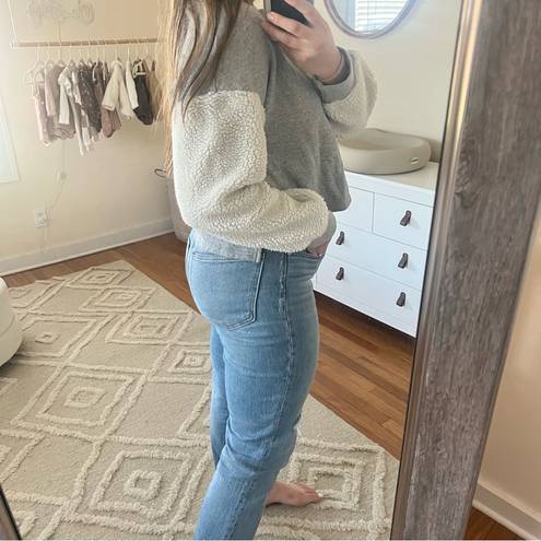 The Row all: grey cropped Sherpa-sleeved sweater