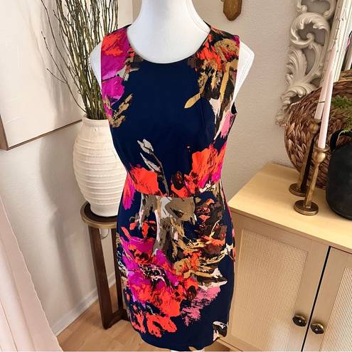 Trina Turk Navy Floral Kurdson Dress Sheath Sleeveless Cocktail Dress Size 4