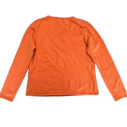 Talbots  Petites Womens Large Orange Cashmere V-Neck Long Sleeve Pullover Sweater