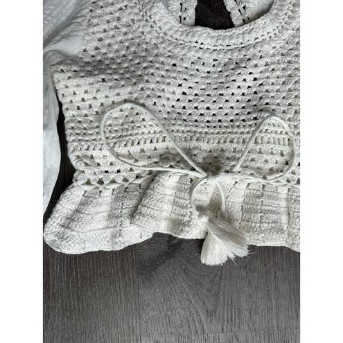 Free People NWT  - Megan Crochet Knit Ivory Top XS Boho Peasant Festival Blouse