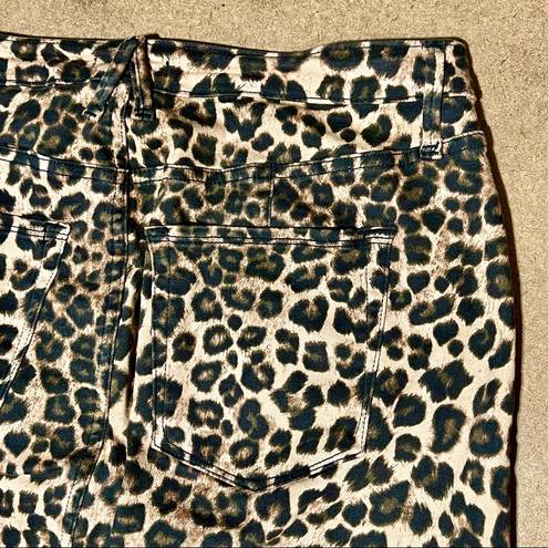 Good American  Leopard Print Raw Edge Denim Mini Skirt, Size 14/32