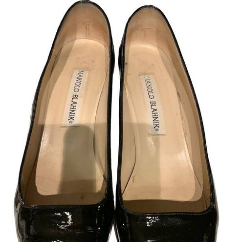 Manolo Blahnik  Patent Leather Pointed Toe Pumps Kitten Heel Black Women Size 6