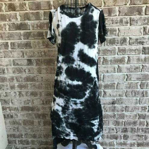 Caution to the Wind  Dress Small Black White Tie Dye Hi Low Hemline Boho …