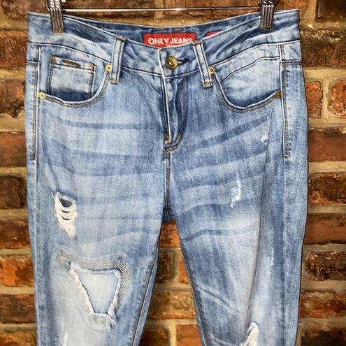 Only  Jeans Medium Wash Blue Distressed Denim Darlie Boyfriend Jeans Women's 8