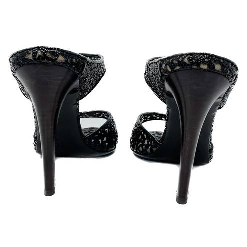 Bottega Veneta  black patent lasercut lace strappy high heel sandals size 37.5