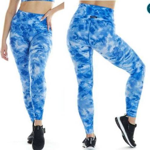 Luna K-DEER  Tie Dye Print High Waisted High Rise Sneaker Length Leggings Blue