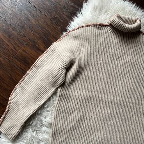 Listicle Contrast Stitch Mock Neck Sweater