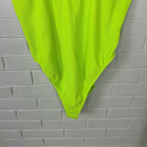 Good American  Always Sunny One Piece Ribbed Swimsuit in Electric Lime/Yellow