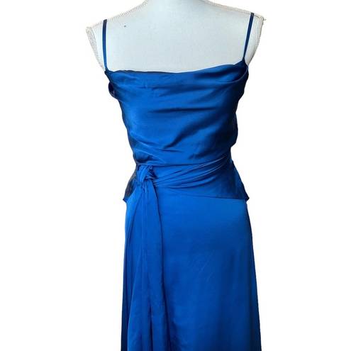 Fame and Partners  The Anita Gown Blue Satin Sleeveless Maxi Formal Gown Size 0