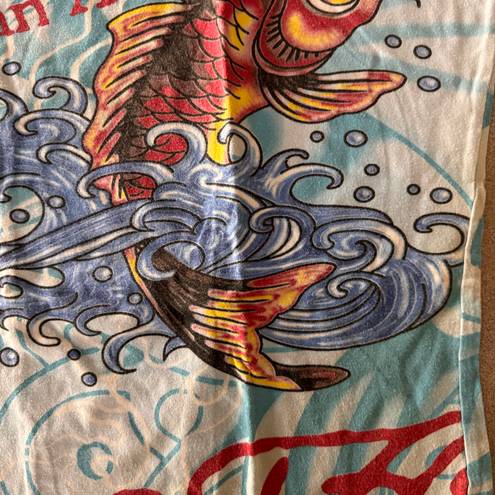 Ed Hardy Women’s  Graphic Tshirt Blue With Koi Fish - Slim Fit Size XS