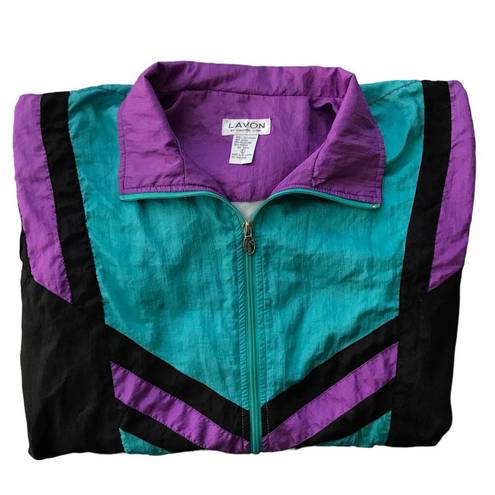 Lavon Vintage  Chevron Colorblock Full-Zip Windbreaker Women's Size Large