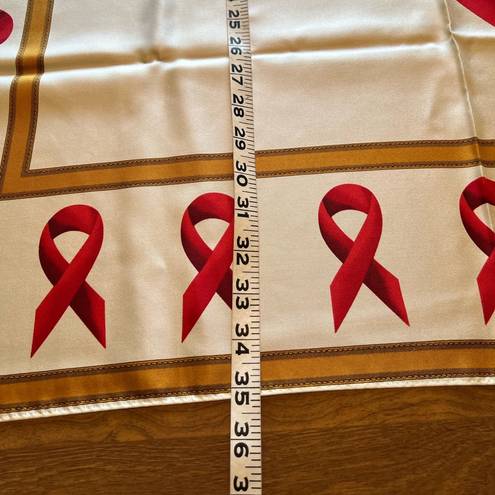 Oscar de la Renta  Vintage Silk Scarf Square AIDS Awareness Red Ribbon RARE