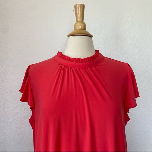 Tommy Hilfiger Solid Pink High Neck Short Sleeve Blouse