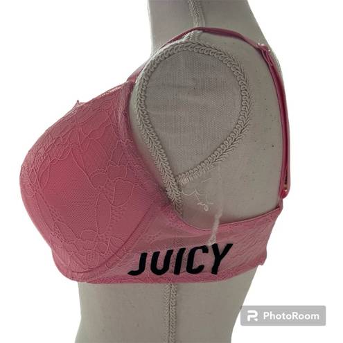 Juicy Couture  Padded Pink Lace Adjustable Straps Women’s Cup Size 38DD Barbie