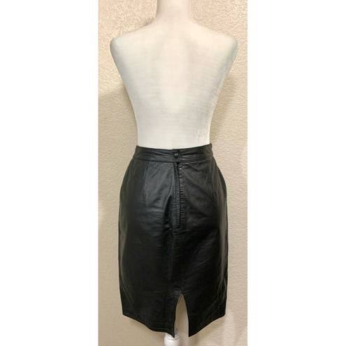 Pelle Cuir Vintage 80s Black Goth Leather Pencil Skirt Size 10