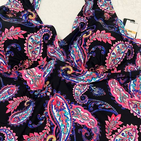 Raisin's Island Escape Tankini Bathing Suit Top 24W Swim Padded Cup Underwire Paisley