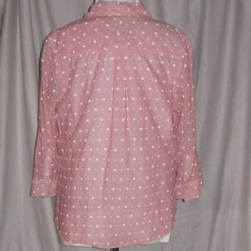 SO Cute Watermelon Pink Polka Dot Button Front Shirt Top Cotton 3/4 Sleeve XL