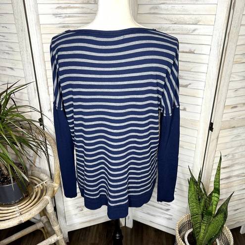 Michael Stars  Women's Striped Thermal Long Sleeve Top Navy Blue Gray One Size