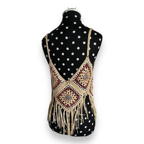 West of Melrose  Womens Tank Top Sz S Crochet Fringe Western Boho Hippie NEW