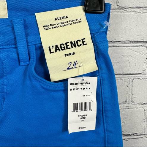 L'Agence L’agence Women’s Alexia Crop Cigarette Denim Jeans High Rise Neon Blue 24 NWT