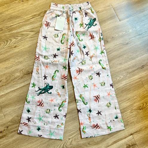 Hill House  The Skylar 100% Linen Pants in Sea Creatures Size XS NWT