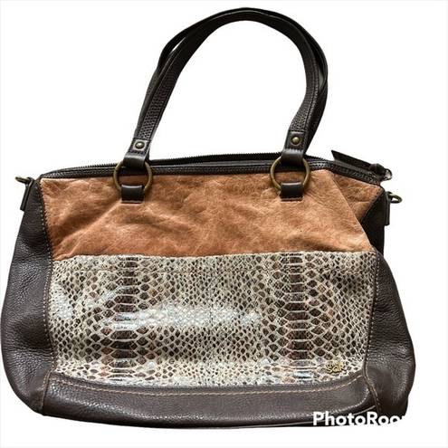 The Sak  Two Way Tote Large Handbag 100% Leather Brown Snake Pattern