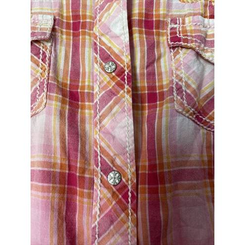 Ariat Maxine Embroidered Ombre Plaid Fitted Shirt Western Embellished M