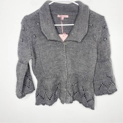 Krass&co Hekla &  Peplum Bobble Knit Sweater Gray Wool Cardigan Women's Medium Italy