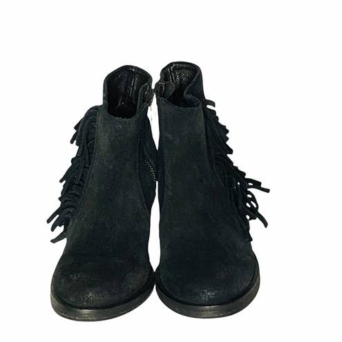 All Saints Bonny West Black Suede Fringed Booties Boots Size 5 / 36