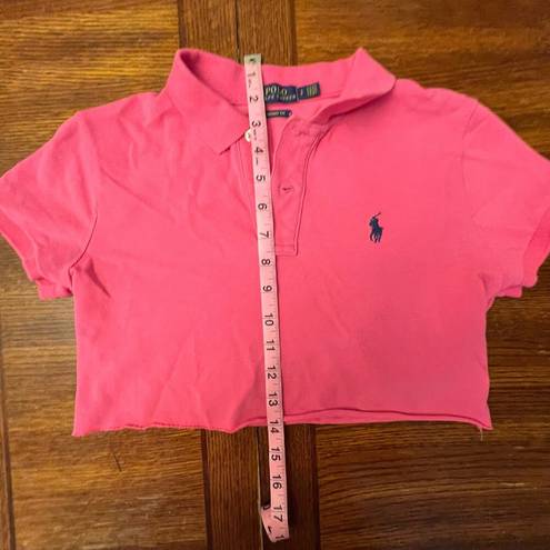 Polo  Ralph Lauren Preppy Pink Collar Skinny Fit Logo Crop Top Small Petite