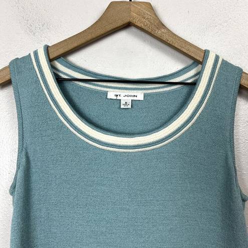 St. John  Santana Knit Sleeveless Tank Top  Size S Teal Scoop Neck Shell USA