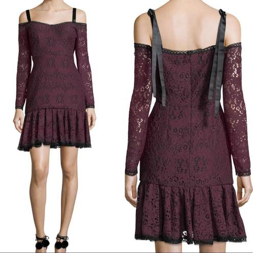 Alexis  Sophia Dress Burgundy Lace tie strap large midi long sleeve purple