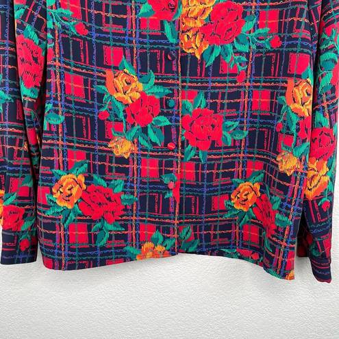 Cathy Daniels  Multi color Floral Mock Neck Long Sleeve Button Blouse Top Size 10