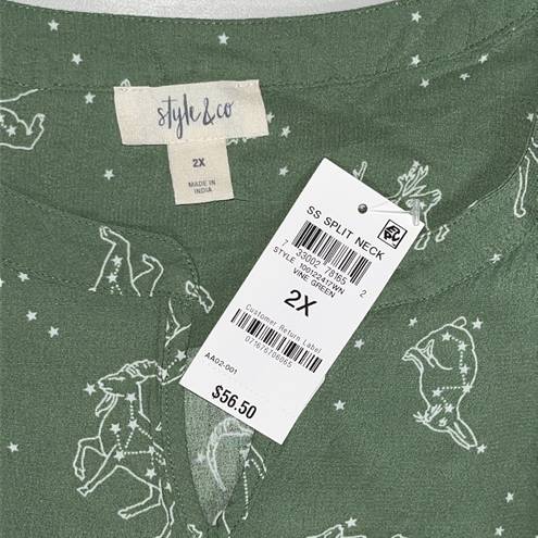 Style & Co  Plus NWT Size 2X Animal Constellation Print Split V-Neck Blouse Top