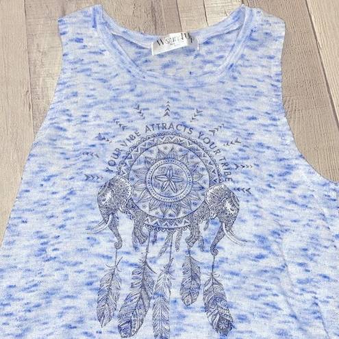 Wound Up  blue sleeveless top with boho dream catcher  print size small