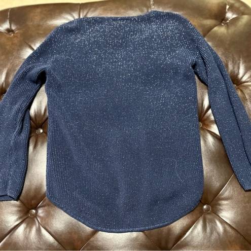 a.n.a . Women’s Knit Pullover Sweater with Sparkles, Hi-Lo Hem in Navy - Large