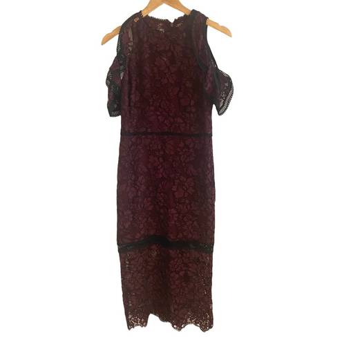 Alexis  Midi Lace Overlay Cut Out Dress Burgundy Purple Size M