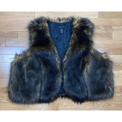 INC  International Concepts Faux Fur Vest Womens Plus Size 3X Black Brown Winter