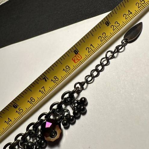 Coldwater Creek  Gunmetal Tone & Purple Beads Beaded Charm Bracelet Adjustable