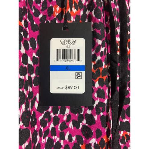 DKNY Women’s  Animal Print Pull-On Drawstring Pants Pink and Black Size XL